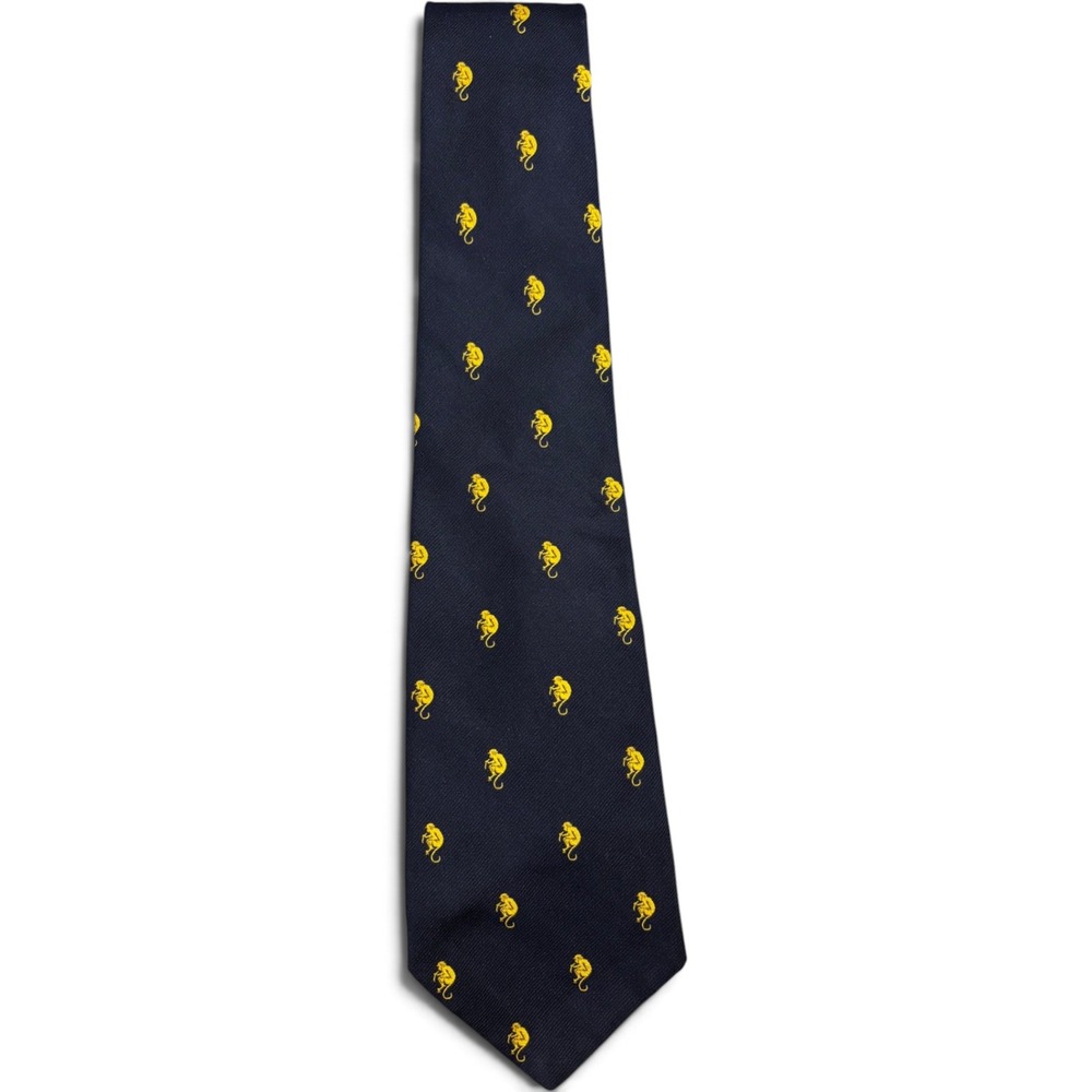 Vintage Brooks Brothers Makers Navy Blue Yellow Monkey Silk Blend Tie England